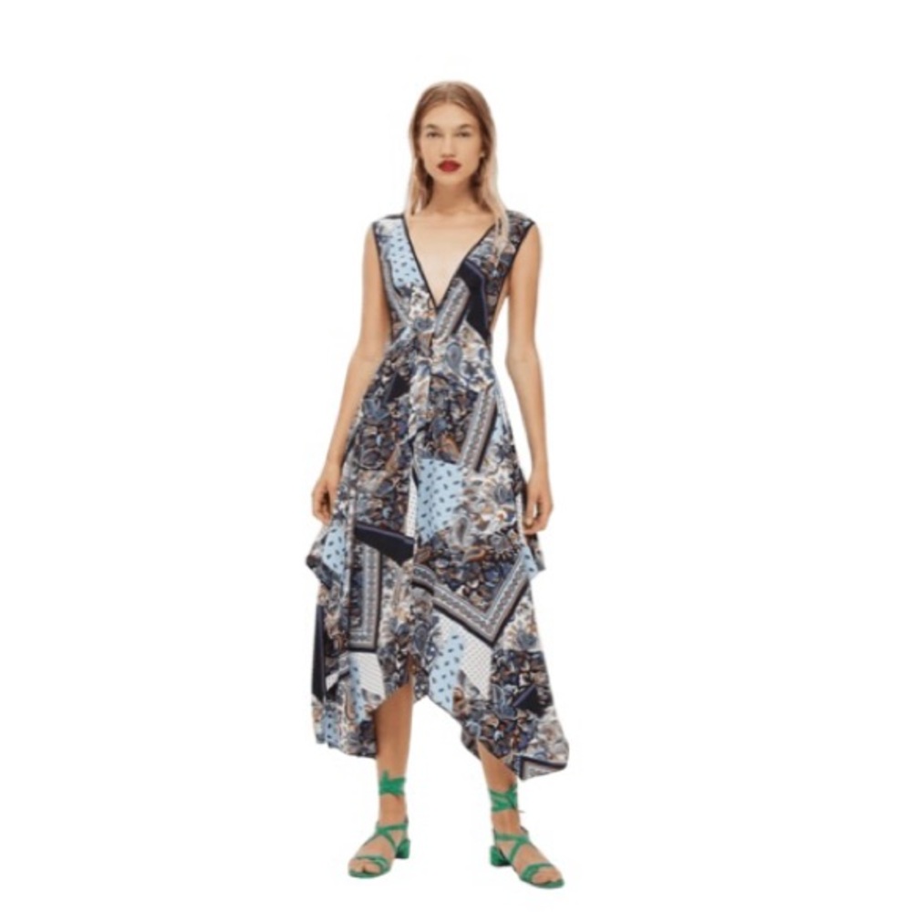 Topshop Light and Navy Blue Paisley Patchwork Maxi Dress